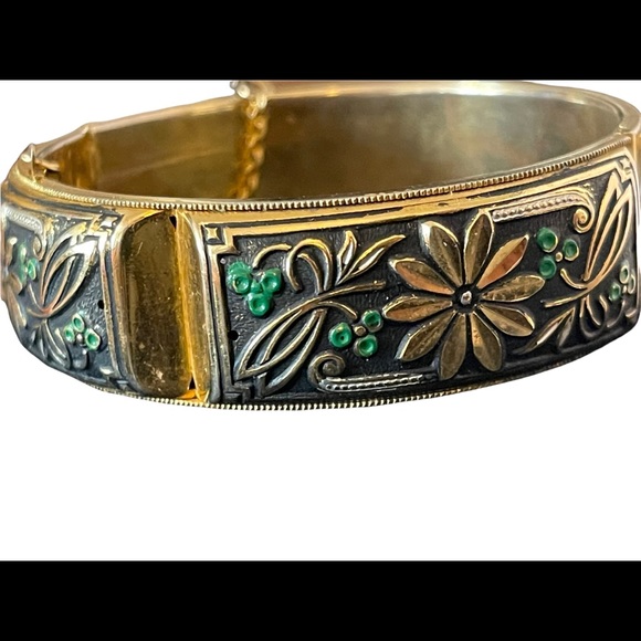 Vintage Damascene large chunky flower gold plated bangle - Picture 4 of 9